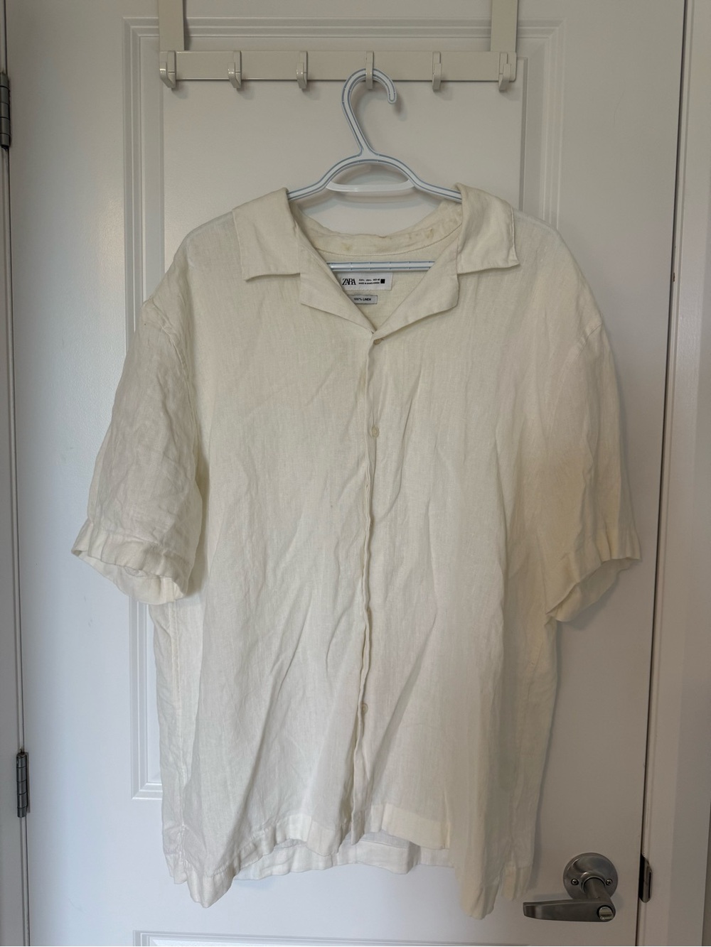 Zara white Linen Short Sleeve Button-Up